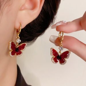 Red crystal butterfly earrings